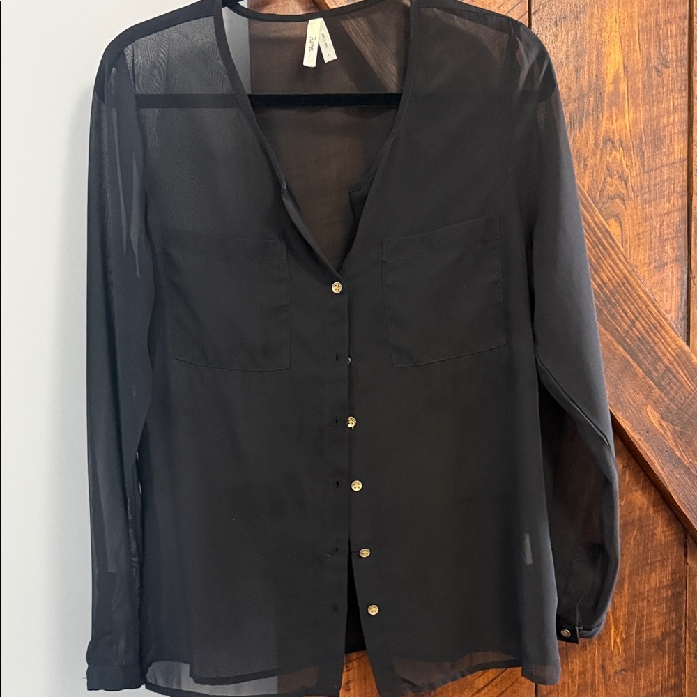 Truth Black Sheer Button-Up Blouse